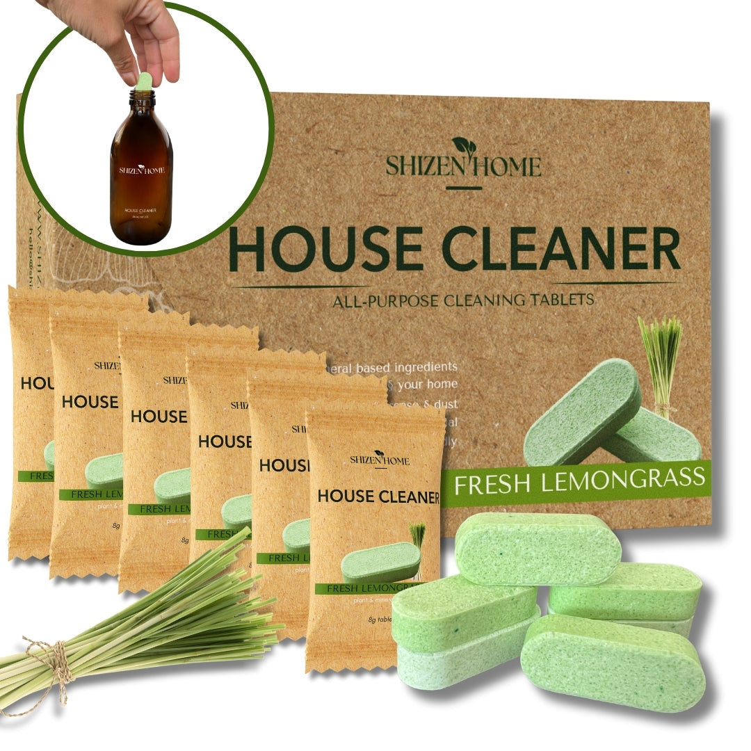 Eco-friendly home cleaner refills in tablet form, dissolvable in water to create liquid cleaning solution.